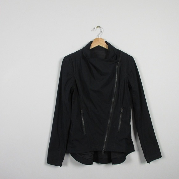 Lululemon Asymmetrical Zip Jacket Women Black Pockets 4 S Outdoor Athleisure 538 - Picture 1 of 10